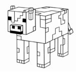 דף צביעה מיינקראפט לילדים עם ציור של פרה מלבנית להדפסה יצירה מהנה צביעה משחקים חינוכיים לילדים צעירים שאוהבים לחקור וליצור