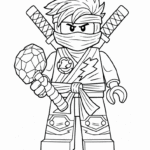 דף צביעה של נינג'ה צעצוע בלגו מחזיק כלי נשק יצירה וצביעה לילדים אוהבי לגו דף צביעה שחור לבן משחקי נינג'ה ומהנות להדפסה