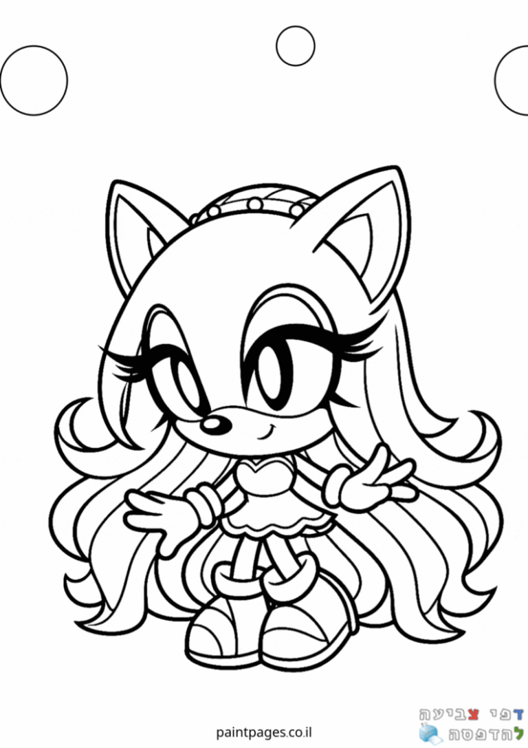 דמות מצוירת עם אוזניים שועלות בגד שמלה ונעלי ספורט לצביעה דפי צביעה לילדים פעילות יצירה חינוכית וכיפית צביעת ילדות וילדים