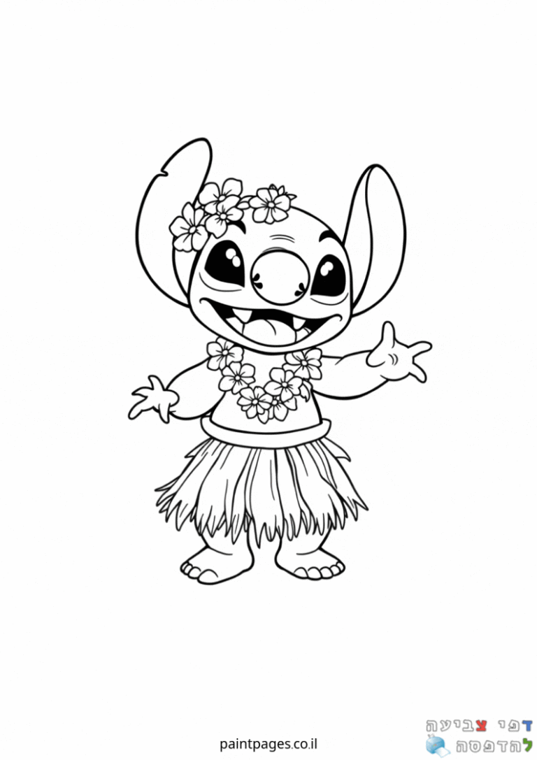 דמות מצוירת בשחור לבן עם חצאית פרחים על רקע לבן דף צביעה לילדים יצירה והנאה באתר דפי צביעה מקוריים להדפסה מתאים לילדים שאוהבים אומנות