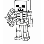 דף צביעה דמות בסגנון קוביות דמויי שלד עם קשת וחץ מתאים לילדים שאוהבים פעילות יצירה וצביעה דפי צביעה מקוריים להדפסה